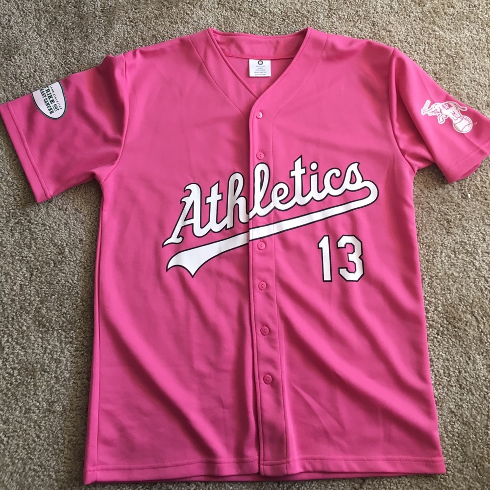 Oakland A's women's breast cancer awareness jersey