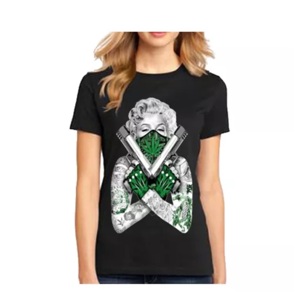 Marilyn Monroe guns marijuana Women's t shirt NEW!