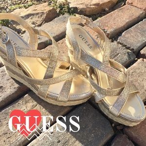 Women's GUESS Gold Wedges size 10 NEW