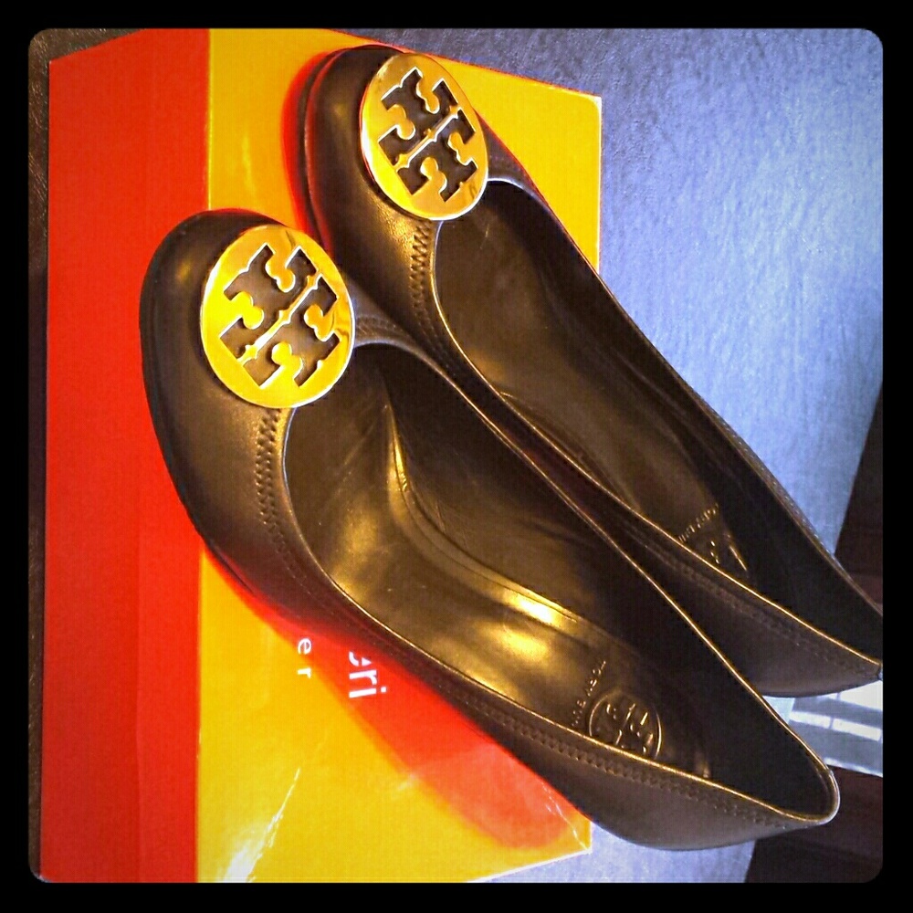 Tory Burch Sally Black Leather Wedges
