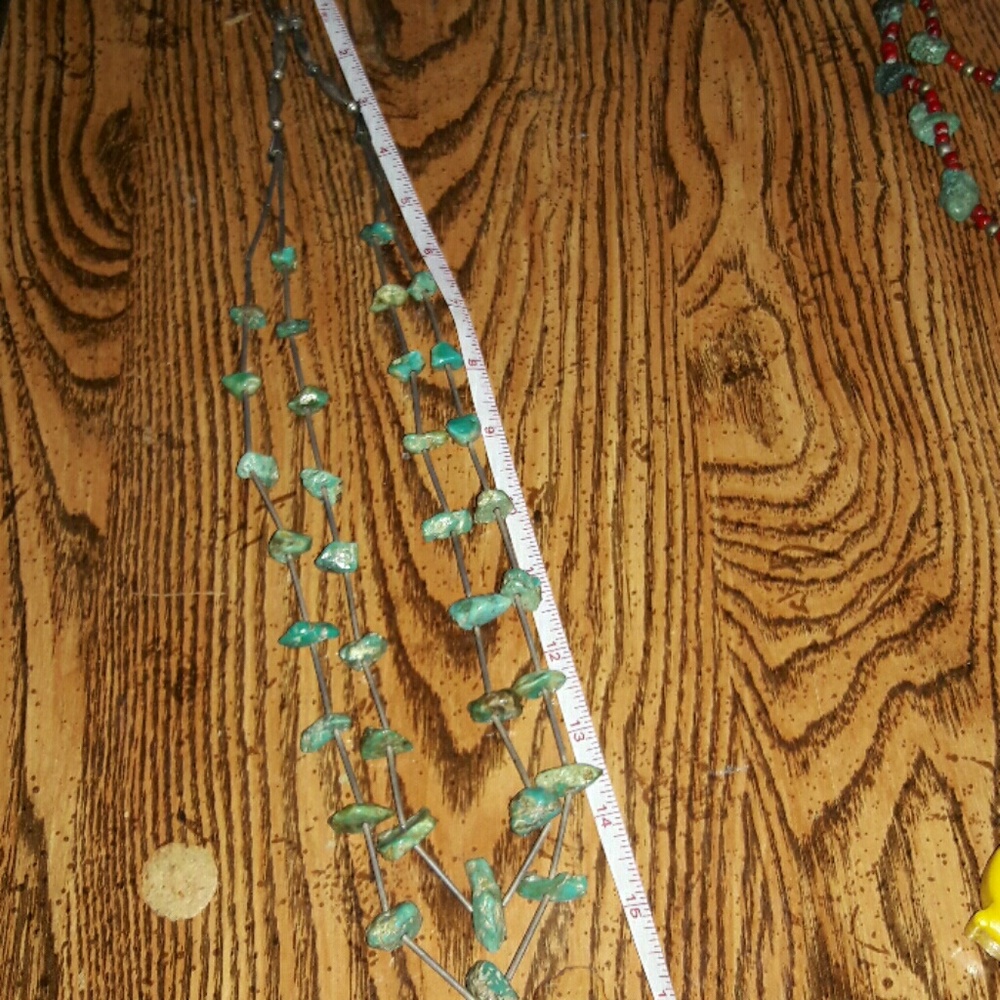 Genuine turquoise necklace 29" silver 2 strand EUC