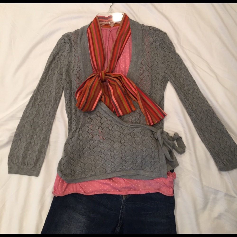 Heathered Gray Wrap Cardigan 3/4 Sleeve- XS