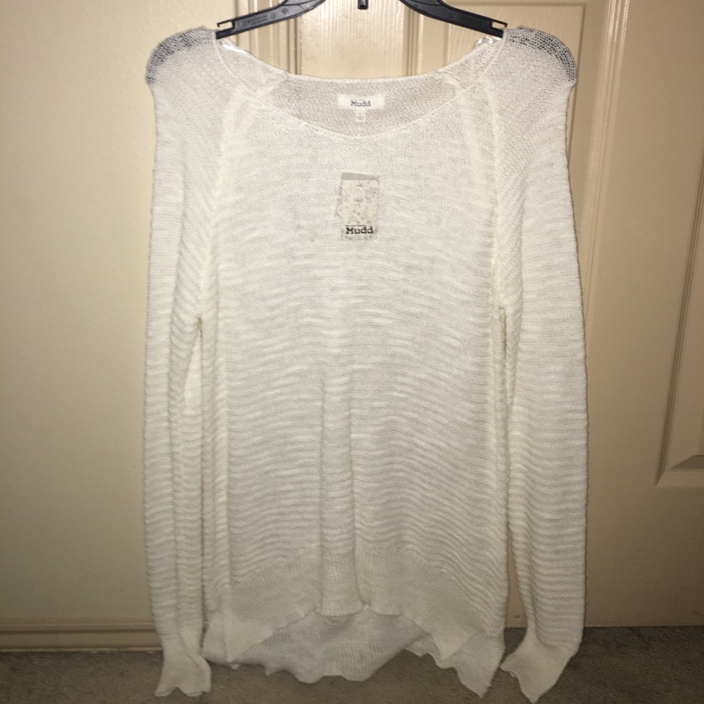 Adorable long white see- through sweater NWT
