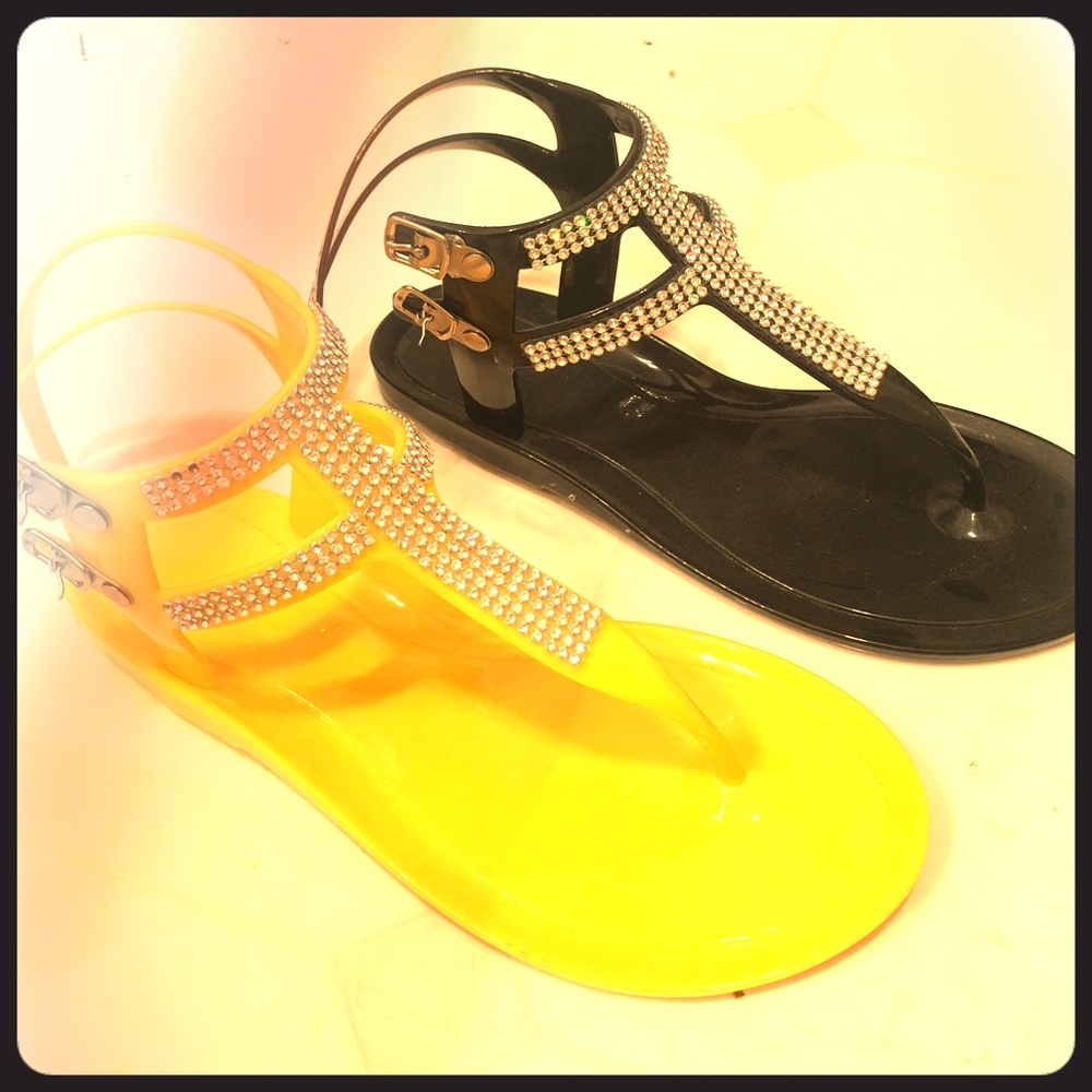 Black or Gold sandals trimmed in Diamonds