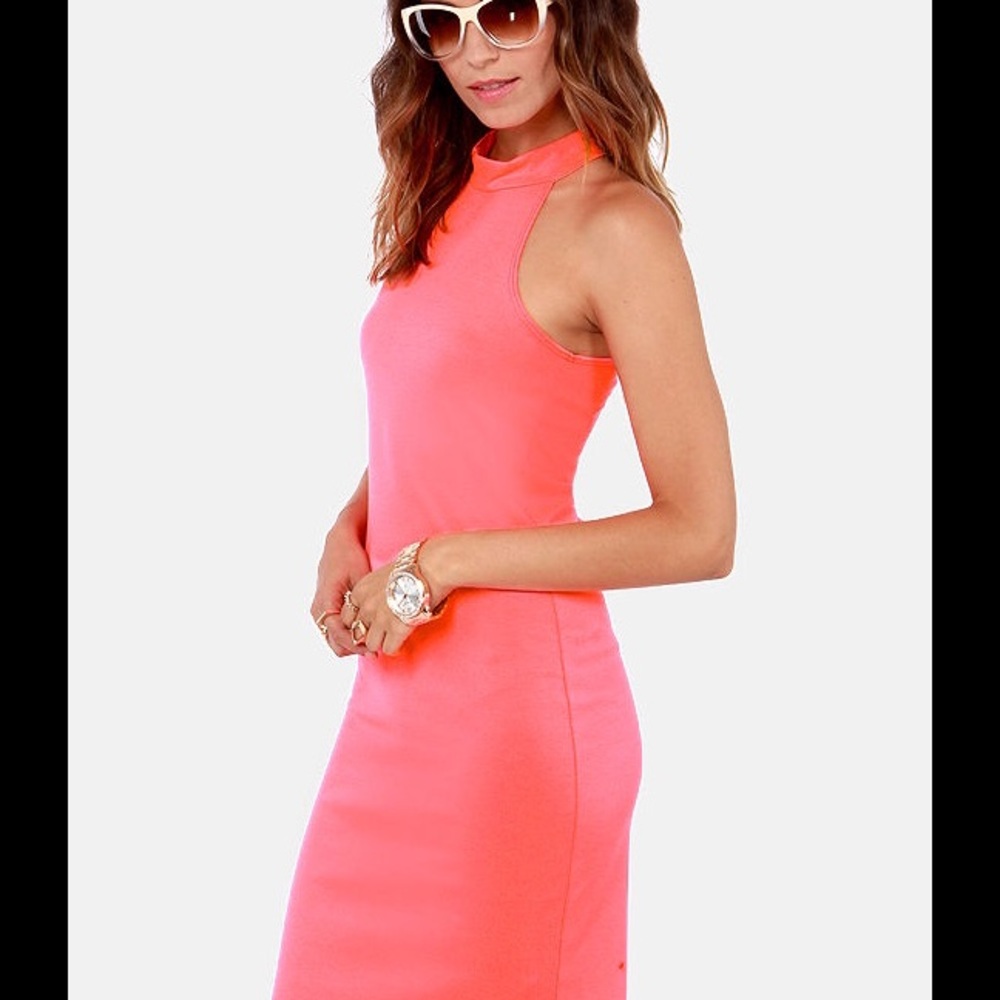 Be the Bond Girl Neon Coral Halter Dress