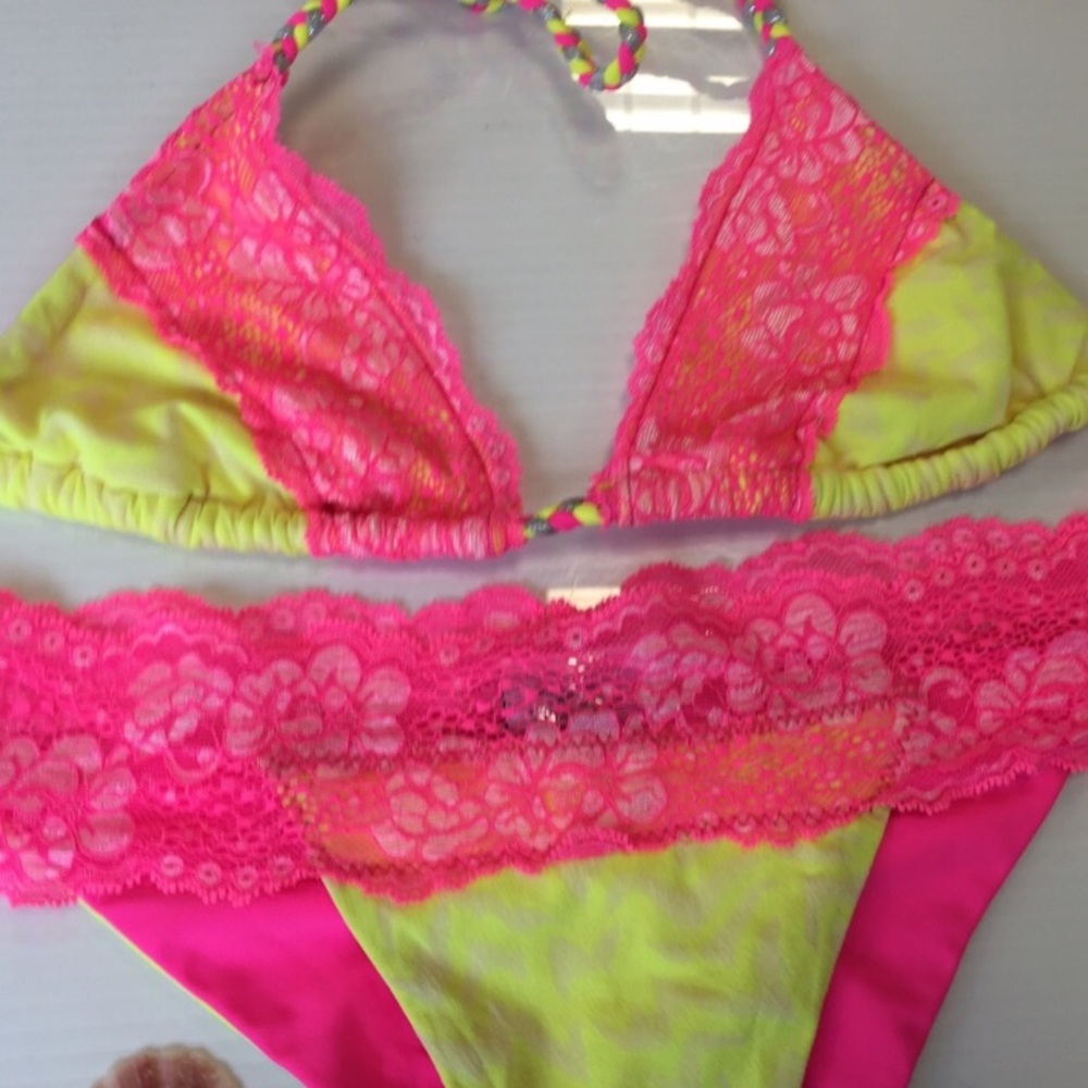 SOLD Beach Bunny neon pink lace bikini - Picture 2 of 3