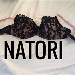 Natori bra black lace with pink undertone