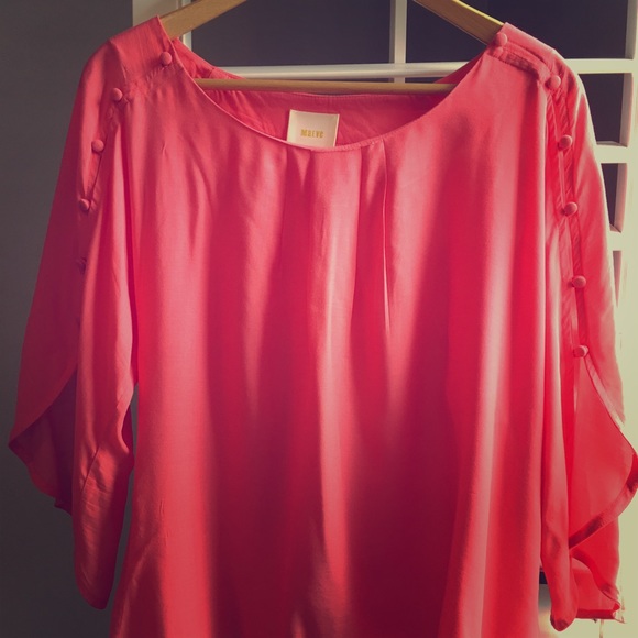 Anthropologie Braxton coral button sleeve blouse - Picture 2 of 5