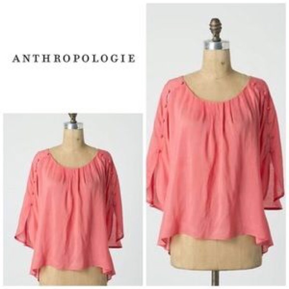 Anthropologie Braxton coral button sleeve blouse - Picture 1 of 5