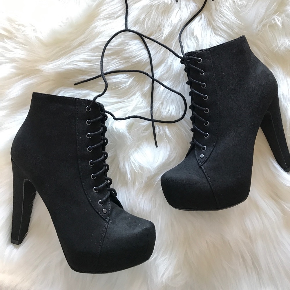 Lace Up Lita Chunky Wood Heel Bootie - Picture 7 of 8