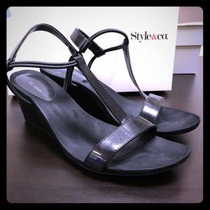 Black wedge sandals
