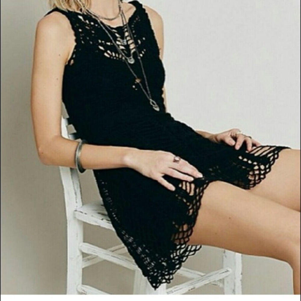 FREE PEOPLE BLACK CROCHET/SLIP DRESS (NEW PICS!!)