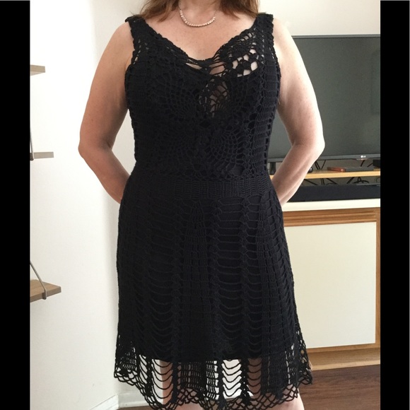 FREE PEOPLE BLACK CROCHET/SLIP DRESS (NEW PICS!!) - Picture 2 of 6