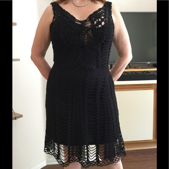 FREE PEOPLE BLACK CROCHET/SLIP DRESS (NEW PICS!!) - Picture 6 of 6
