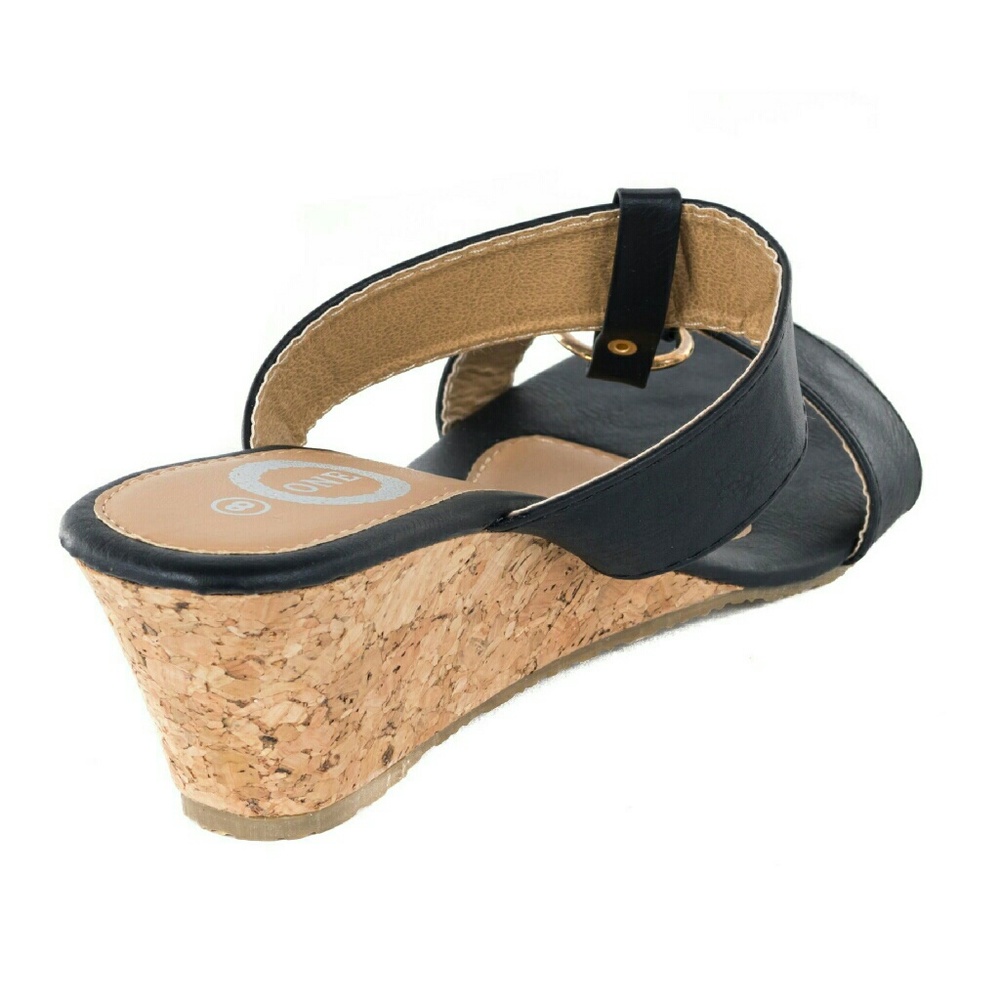 Women Wedge Open Toe Sandals, HS-2084, Black - Picture 3 of 3