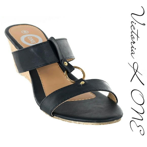 Tory Klein Shoes - Women Wedge Open Toe Sandals, HS-2084, Black