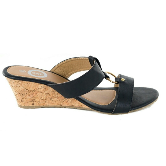 Women Wedge Open Toe Sandals, HS-2084, Black - Picture 2 of 3