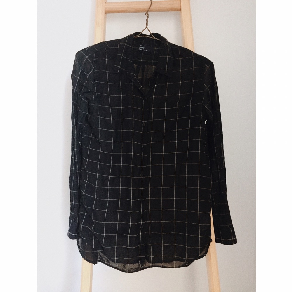 Shear navy windowpane buttondown Gap