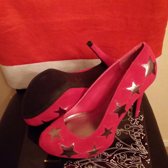 Fuchsia & silver star ⭐️ high heels 👠 size 8.5 - Picture 2 of 2