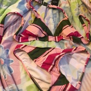 Fuchsia Green and Pink Triangle Bikini