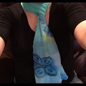 Blue 100% silk scarf- flower print