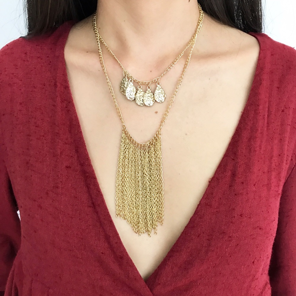 Bohemian Gold Layered Tassel Necklace - Picture 1 of 3