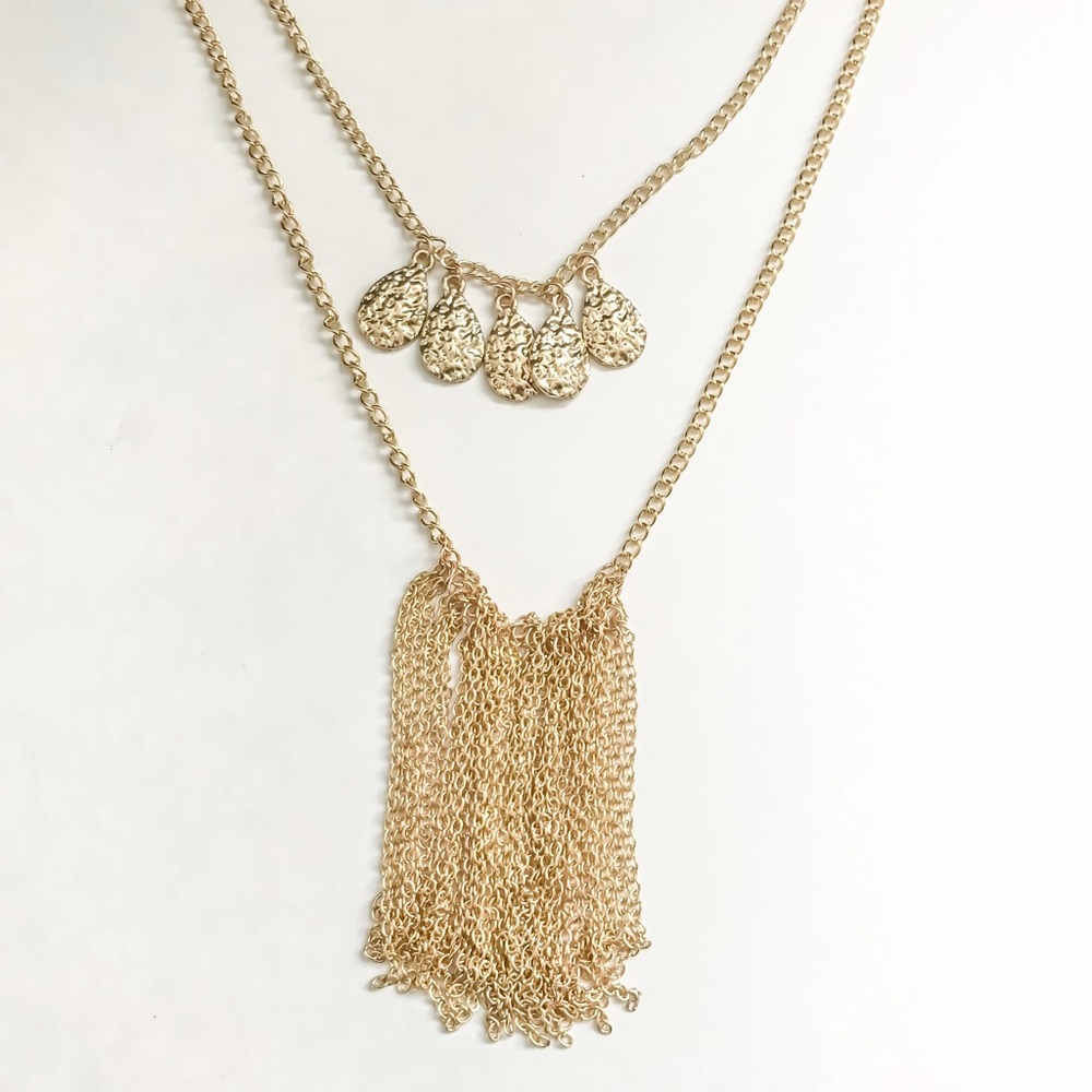 Bohemian Gold Layered Tassel Necklace - Picture 2 of 3