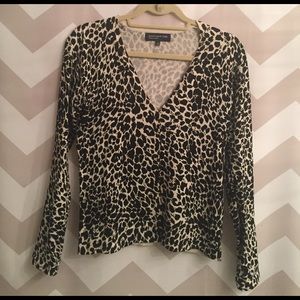 Black/white animal print v-neck cardigan
