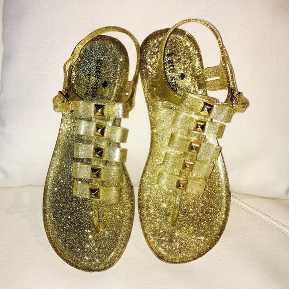 gold glitter jelly shoes