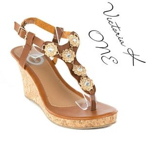 Women Wedge Thong Sandals, HS-2085, Camel