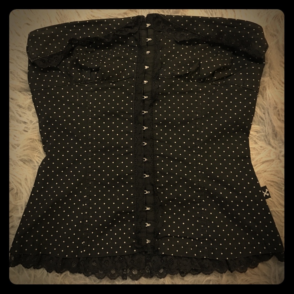 Black & White Polka Dot W/ Lace Corset Top