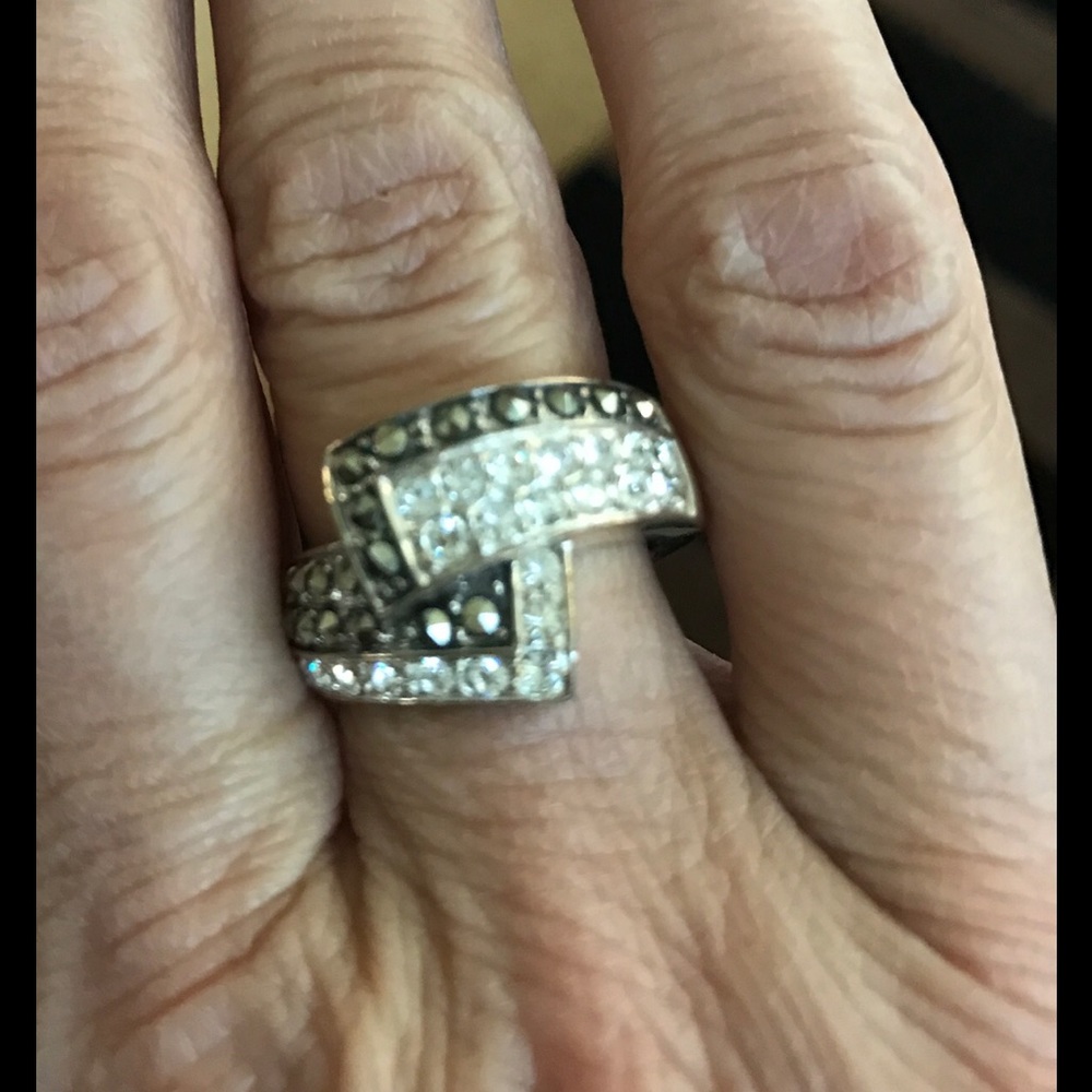Sterling Silver .925 Marcasite/Crystal Bypass Ring