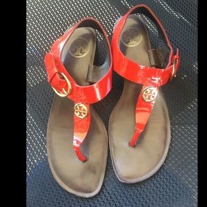Tory Burch Red leather heeled sandals