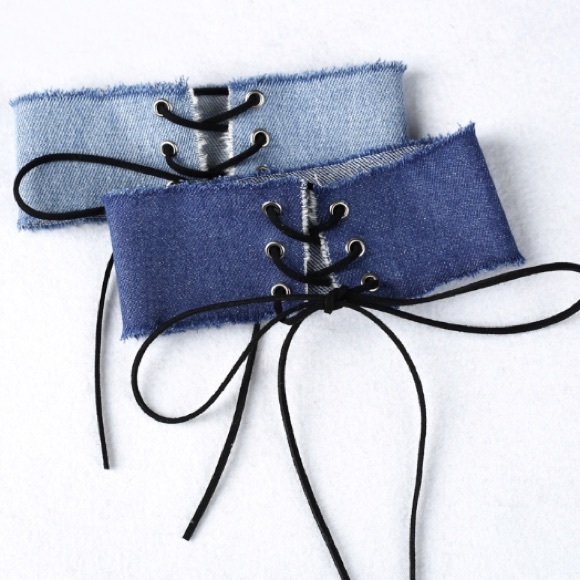 Jewelry - Dark denim jean corset tie up wide choker