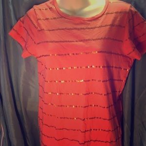 J.crew woman's shirt coral sequins stripes medium