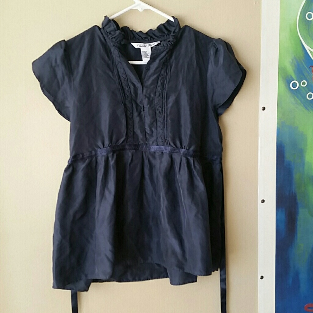 Navy Blue Silk Shirt w/tie back