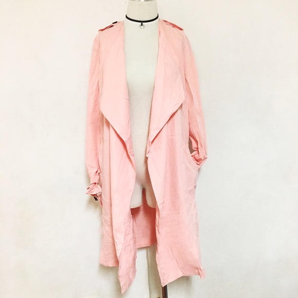 Long slits duster pink coat jacket - Picture 3 of 4