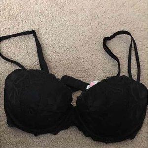 VS Pink Black Lace Push Up Demi Bra 32C