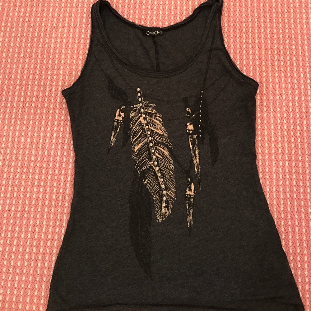 Charcoal grey feather tank top