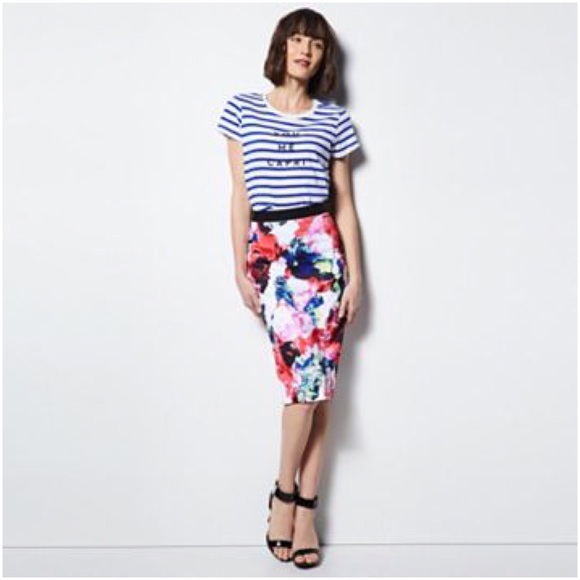 LAST♦️MILLY DESIGNATION FLORAL MIDI SCUBA SKIRT - Picture 5 of 6