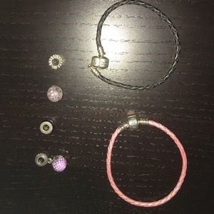 Black and pink leather rope pandora bracelets