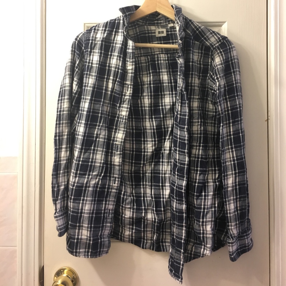 Dark navy blue and white striped flannel
