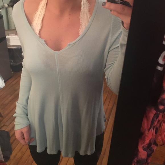 Light blue AE Soft & Sexy Waffle long sleeve - Picture 4 of 4