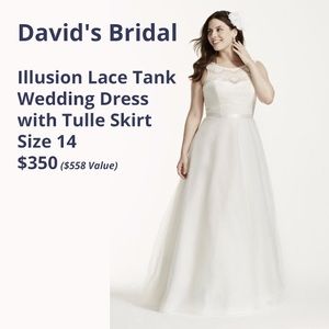 David's Bridal Illusion Lace Tank Wedding Dress