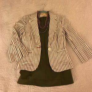 Cabi Blue & White Stripe Blazer with Orange Accent