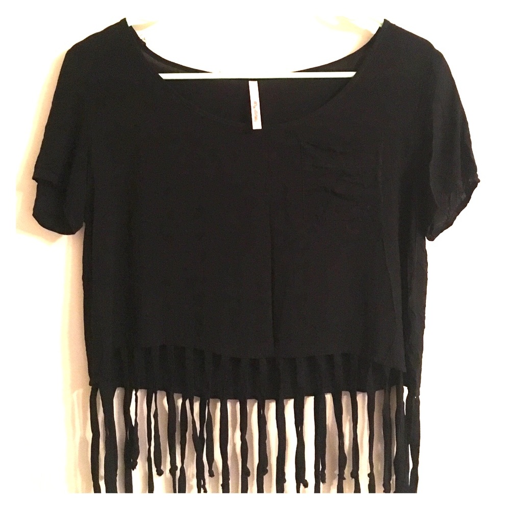 Black fringe crop top