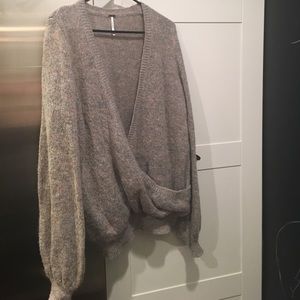Grayish pink wrap sweater.