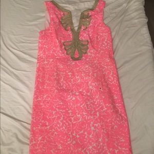 White and pink patterned Lilly shift dress