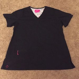 Life Is Peachy Black Scrub Top