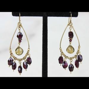 Topaz & Garnet chandelier Earrings GF